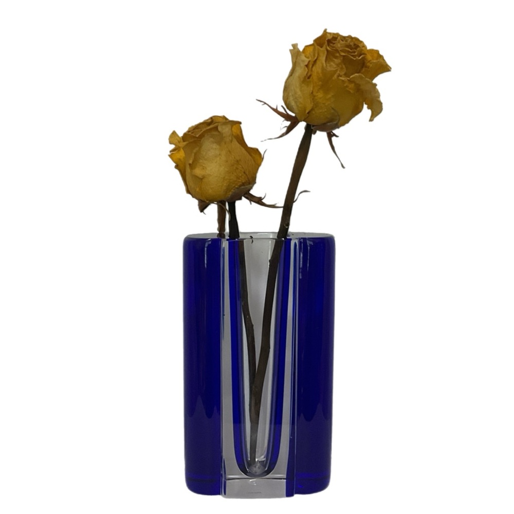 Claus Josef Riedel Vase Vase - Cobalt Blue and Clear Art Glass